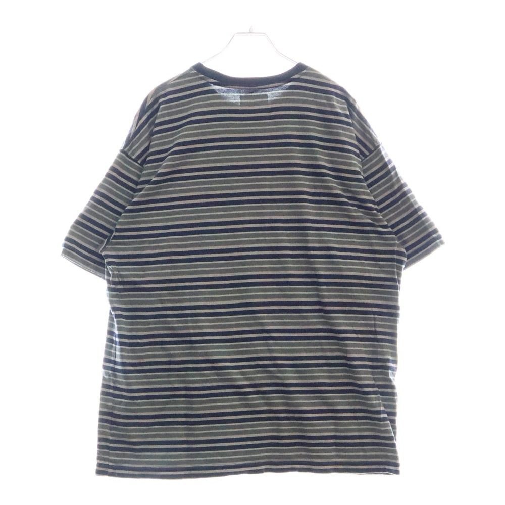 WTAPS(ダブルタップス) 23SS BDY 01 SS COTTON.TEXTILE.WUT ボーダー総柄 ロゴ刺繍 半袖カットソー ネイビー 231ATDT-CSM27