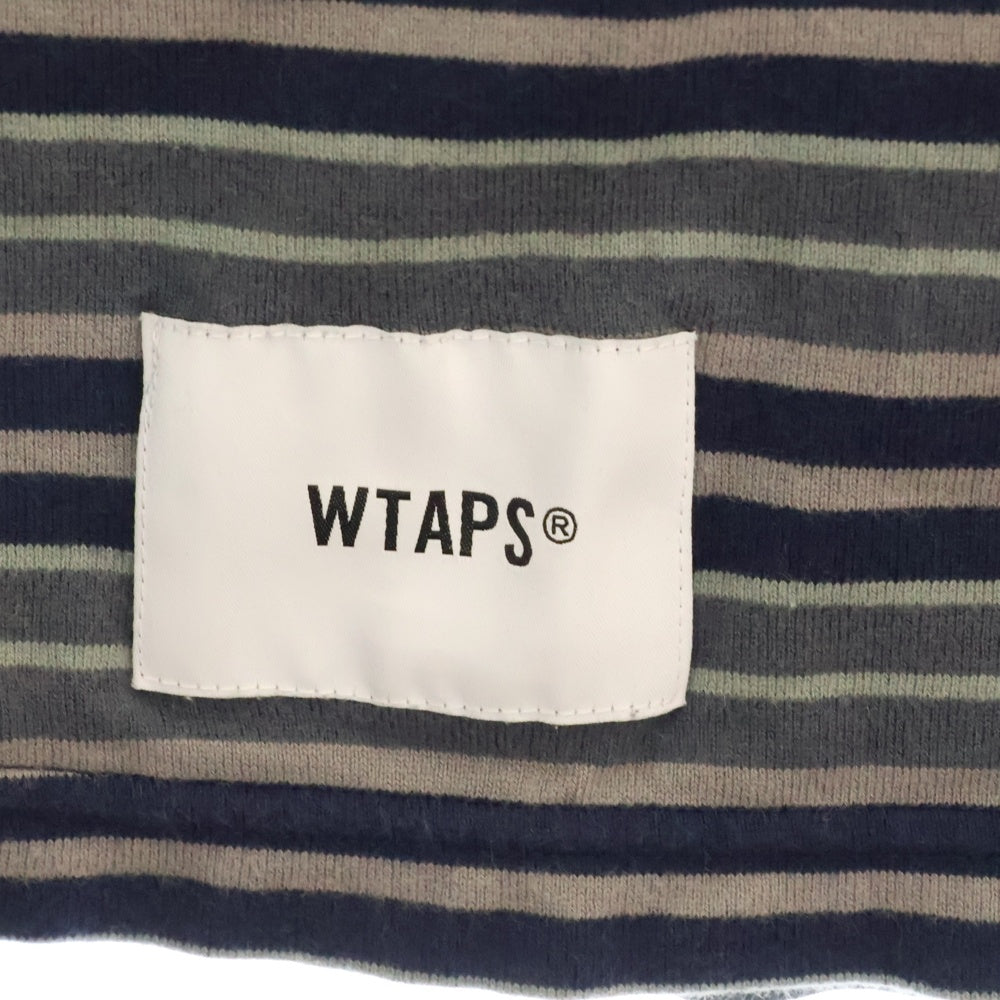 WTAPS(ダブルタップス) 23SS BDY 01 SS COTTON.TEXTILE.WUT ボーダー総柄 ロゴ刺繍 半袖カットソー ネイビー 231ATDT-CSM27