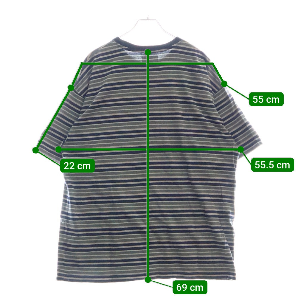 WTAPS(ダブルタップス) 23SS BDY 01 SS COTTON.TEXTILE.WUT ボーダー総柄 ロゴ刺繍 半袖カットソー ネイビー 231ATDT-CSM27