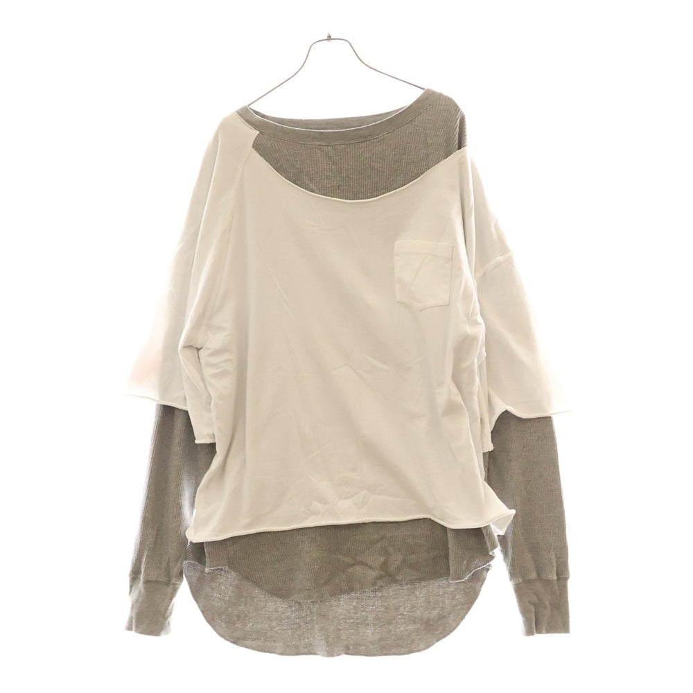 FACETASM(ファセッタズム) 20AW LAYERED LONG SLEEVE TEE レイヤード ドッキング クルーネック長袖Tシャツ カットソー ホワイト/グレー MORK-TEE-U08