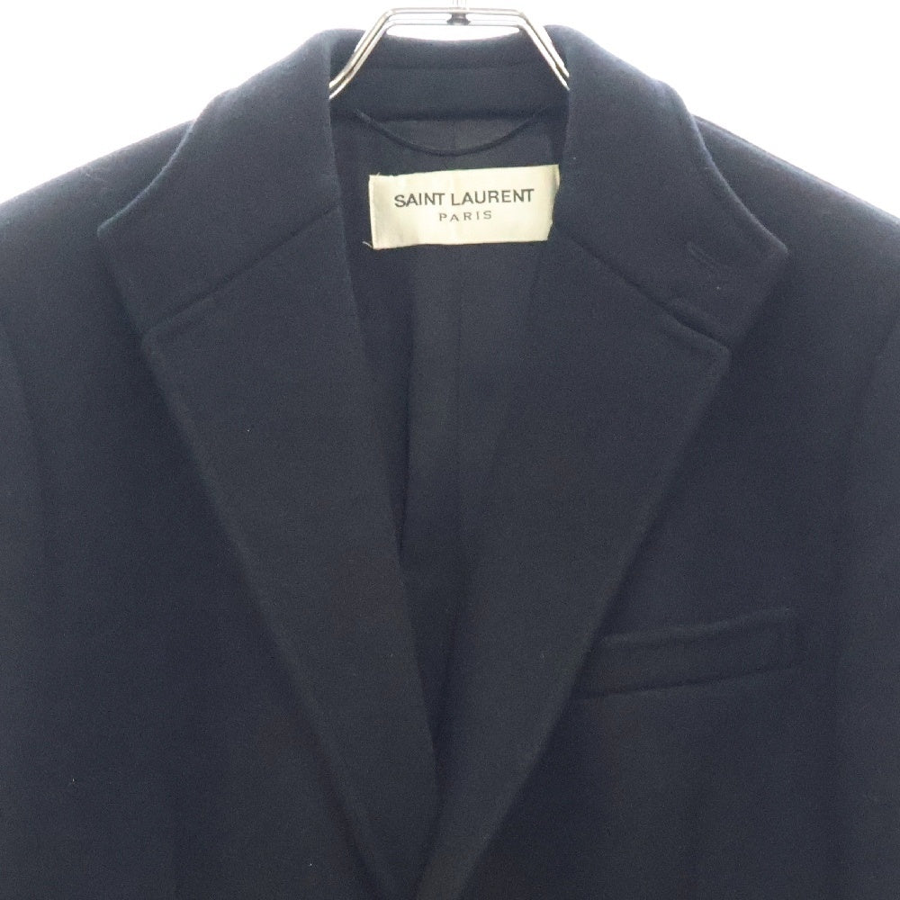 SAINT LAURENT PARIS(サンローランパリ) 16AW ラペル裏レザー切替 ウール チェスター コート ブラック 393655 Y112W