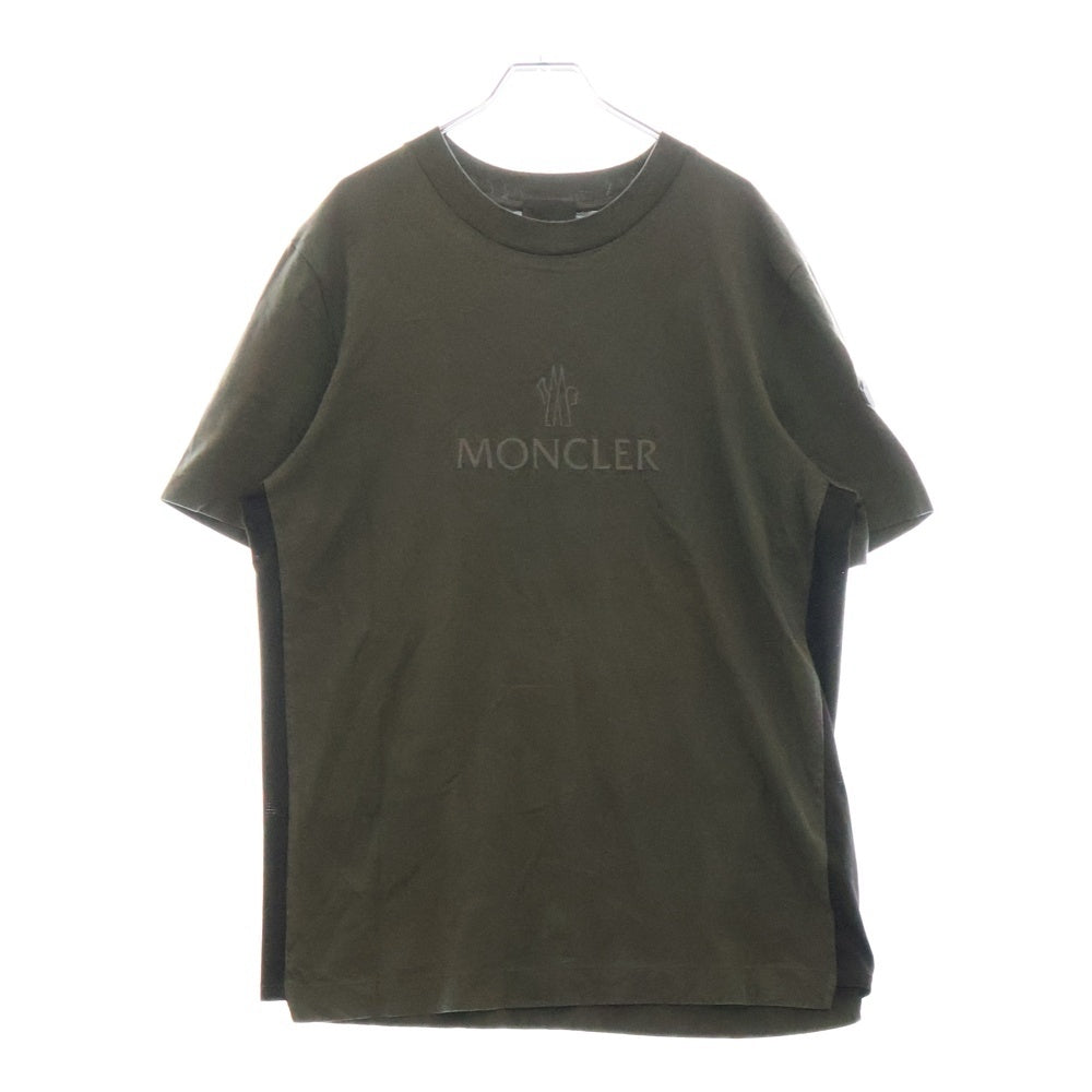MONCLER(モンクレール) 22SS MAGLIA MANICHE CORTE サイドメッシュ ロゴプリント クルーネック 半袖Tシャツ カットソー カーキ I10918C00009 829H8