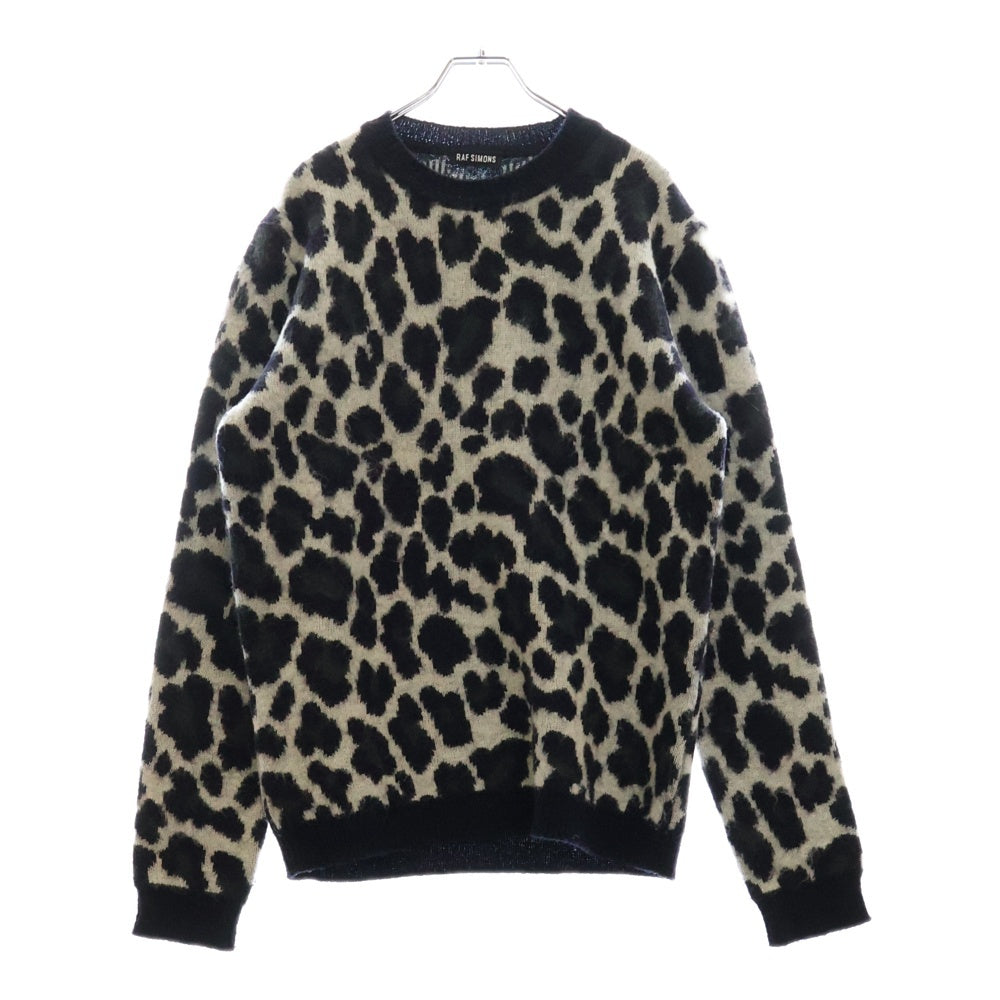 RAF SIMONS(ラフシモンズ) 14AW レオパード柄 モヘア混 クルーネック ニット セーター ホワイト/ネイビー/グリーン