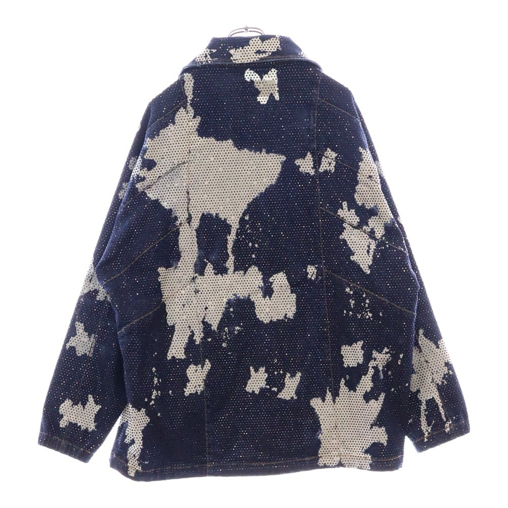 DSQUARED2(ディースクエアード) 21AW ラインストーン装飾 総柄 ジップアップ デニムジャケット インディゴ S74AM1198 S30685