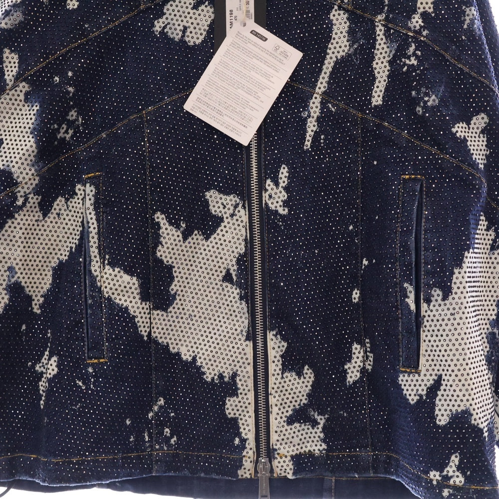 DSQUARED2(ディースクエアード) 21AW ラインストーン装飾 総柄 ジップアップ デニムジャケット インディゴ S74AM1198 S30685