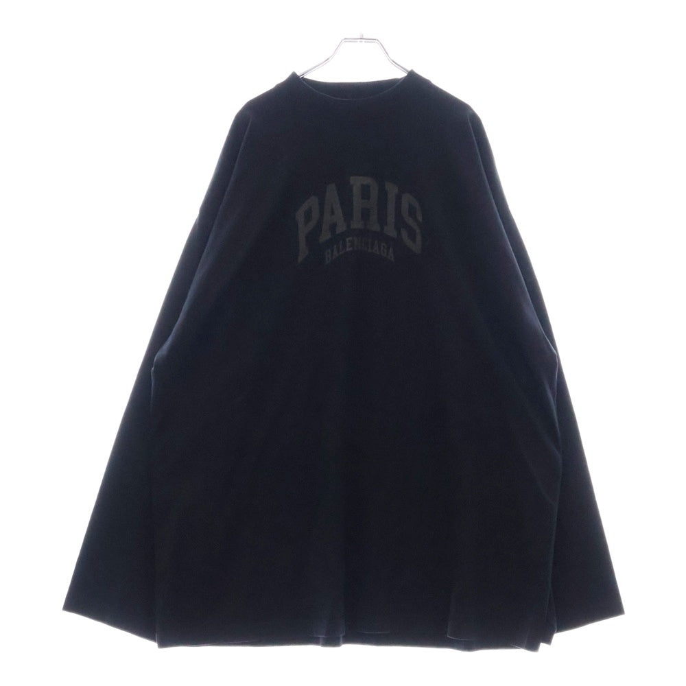 BALENCIAGA(バレンシアガ) CITIES PARIS モックネック フロントプリントロゴ 長袖Tシャツ ブラック 720250 TLVL7