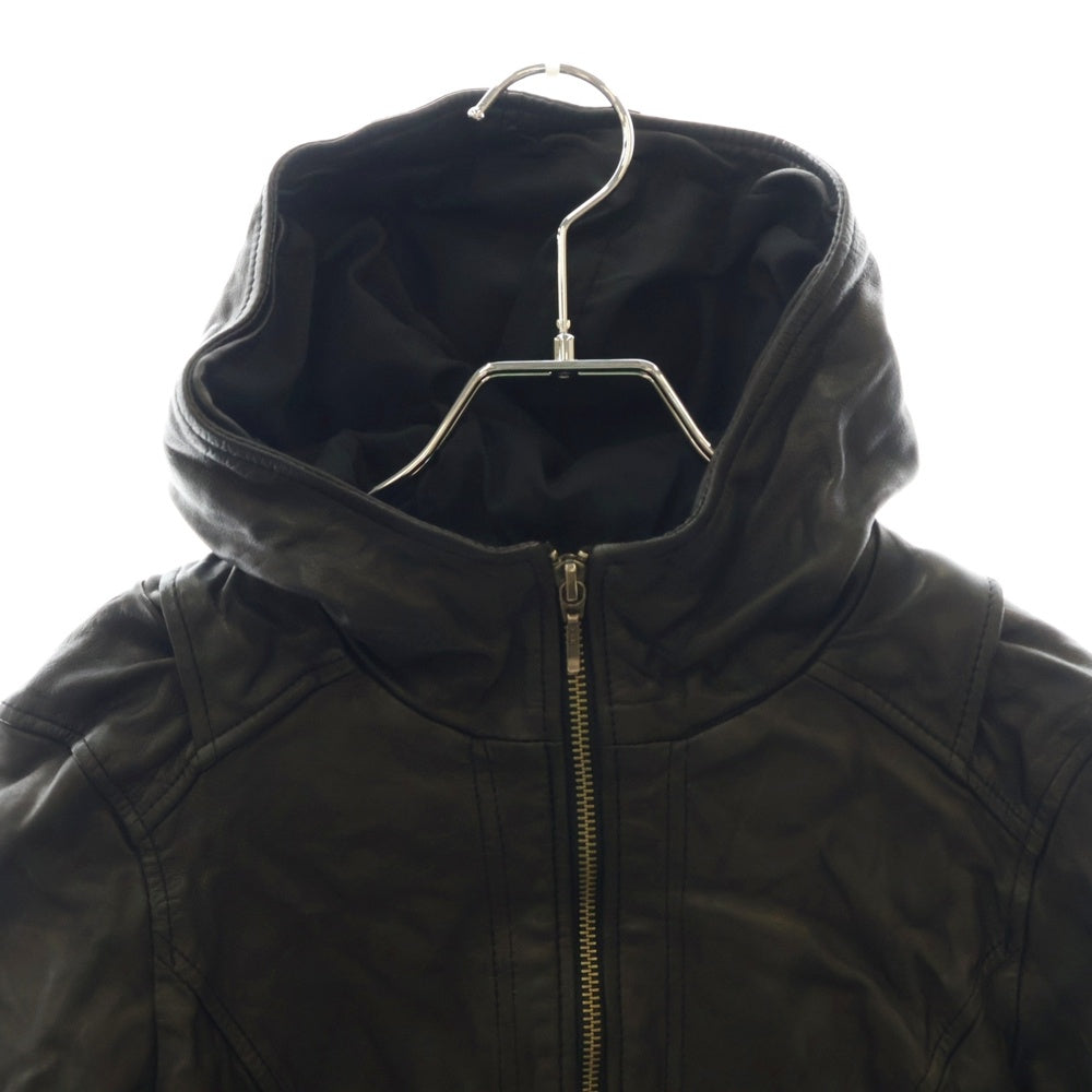 BARNEYS NEWYORK(バーニーズ ニューヨーク) シープスキン ジップアップ フーデッドレザージャケット ブラック レディース 050002