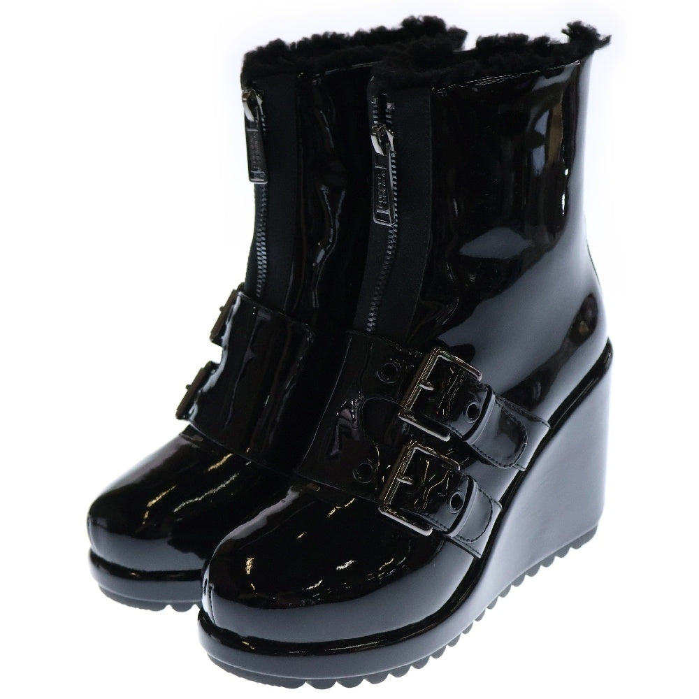 MARC JACOBS(マークジェイコブス) ボアエナメル ジップアップ ショートブーツ ブラック レディース