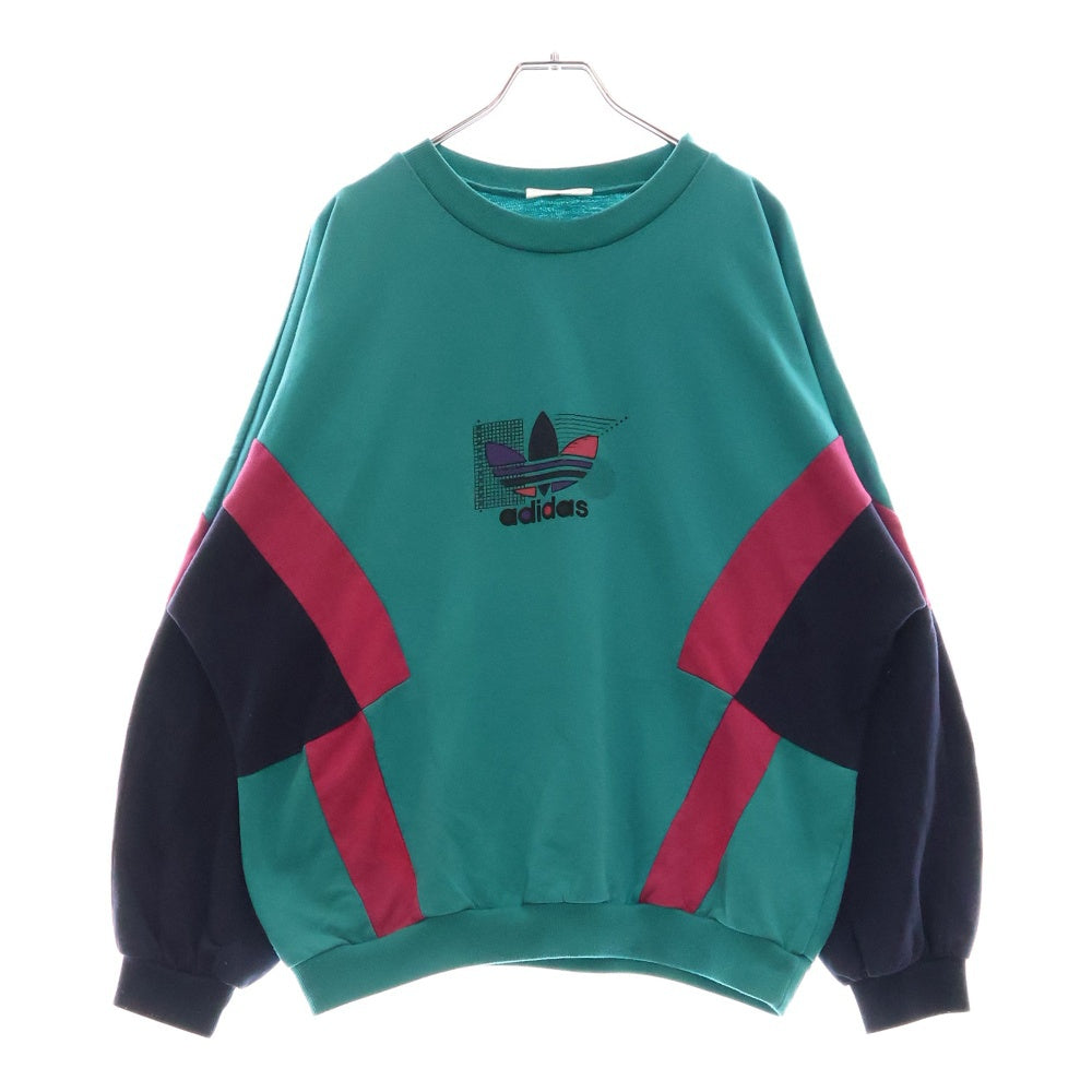 adidas(アディダス) 90S VINTAGE トレフォイルロゴ 万国旗タグ クルーネック ヴィンテージ スウェットトレーナー ブルー