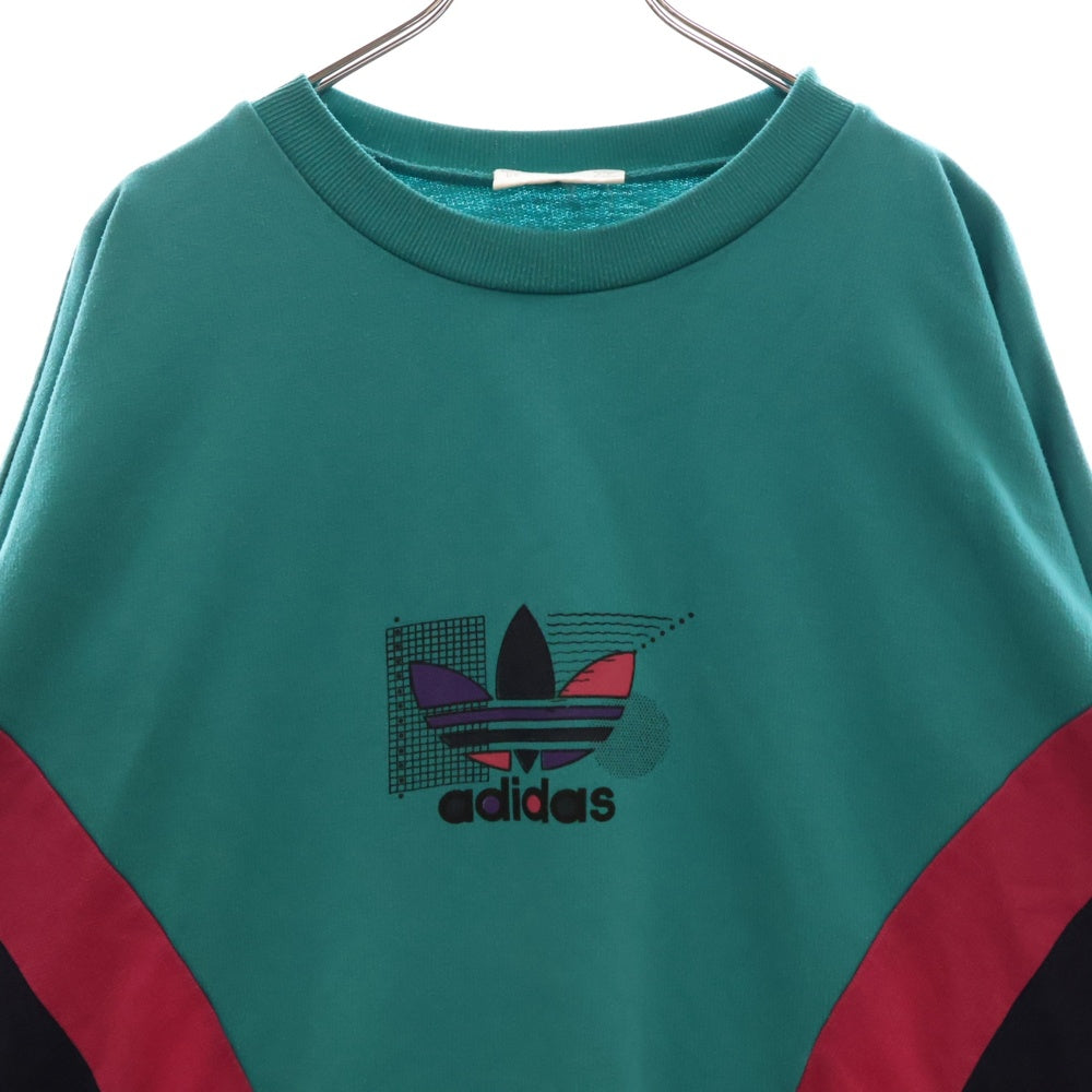 adidas(アディダス) 90S VINTAGE トレフォイルロゴ 万国旗タグ クルーネック ヴィンテージ スウェットトレーナー ブルー