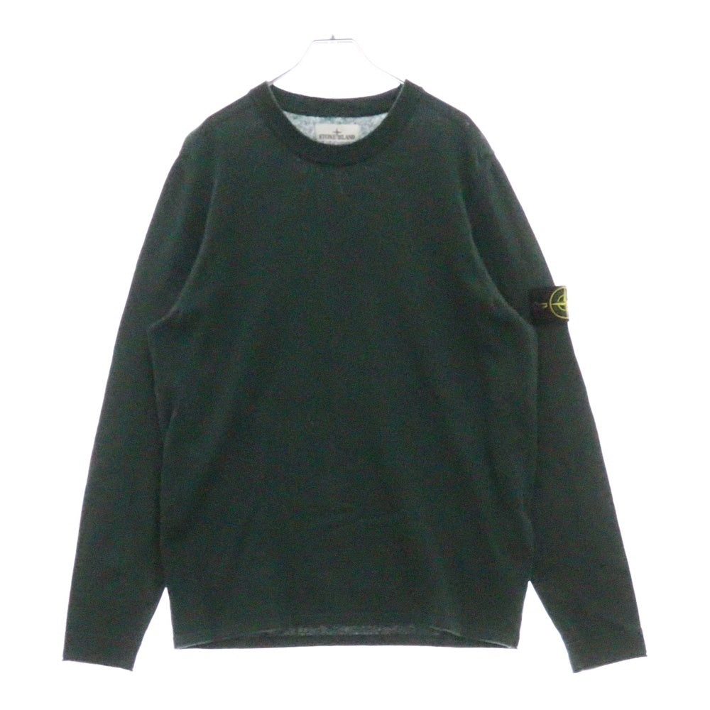 STONE ISLAND(ストーンアイランド) アームロゴワッペン ハイゲージコットン ソリッド クルーネックニット セーター グリーン 1015532B9