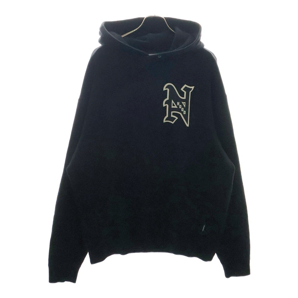 NEIGHBORHOOD(ネイバーフッド) 22AW COLLEGE-S HOODED LS CO ロゴプリントスウェットプルオーバーパーカー ブラック 222TPNH-CSM02
