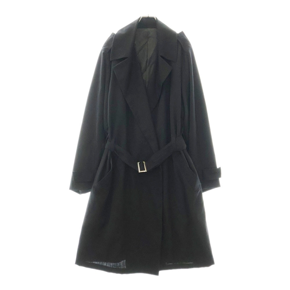 Yohji Yamamoto(ヨウジヤマモト) エポーレット糸留め ベルト付き テーラードカラー ウール ガウンコート ブラック ※サンプル品
