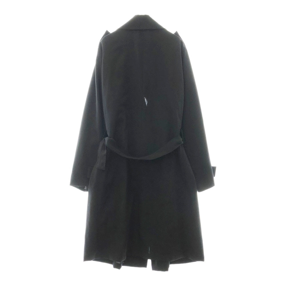 Yohji Yamamoto(ヨウジヤマモト) エポーレット糸留め ベルト付き テーラードカラー ウール ガウンコート ブラック ※サンプル品
