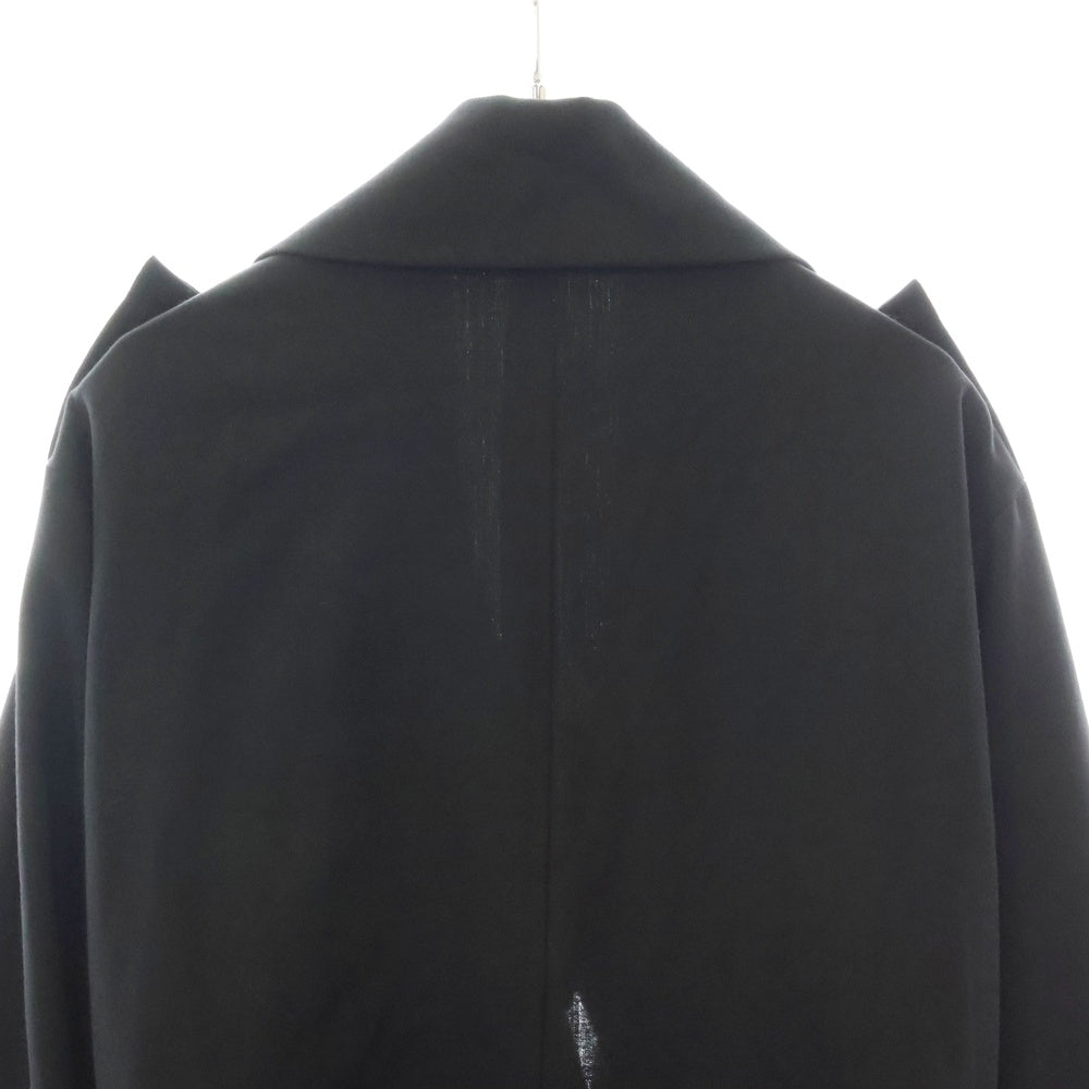Yohji Yamamoto(ヨウジヤマモト) エポーレット糸留め ベルト付き テーラードカラー ウール ガウンコート ブラック ※サンプル品