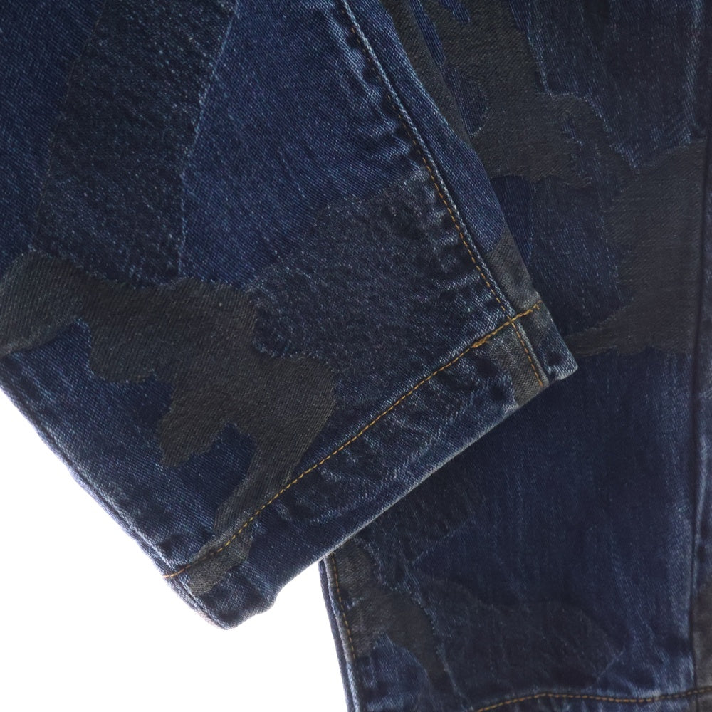 1piu1uguale3(ウノピゥウノウグァーレトレ) ORIGINAL BIG CAMO STRETCH DENIM TWIGGY PANTS オリジナル ビッグカモ ストレッチ デニムパンツ インディゴ MRP062