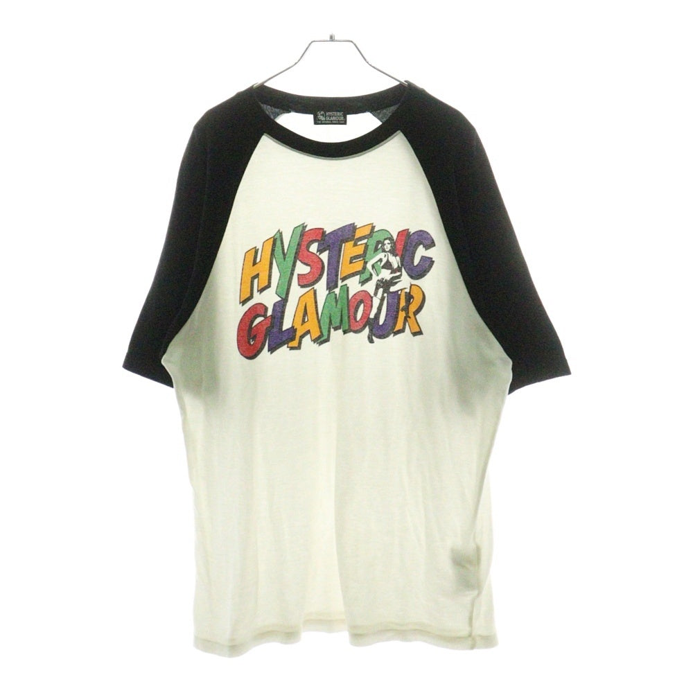 HYSTERIC GLAMOUR(ヒステリックグラマー) HYS HITS オーバーサイズ ラグラン 半袖Tシャツ カットソー ブラック/ホワイト 01212CT04