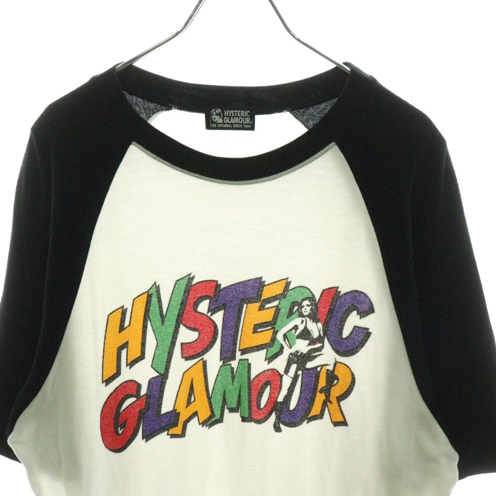 HYSTERIC GLAMOUR(ヒステリックグラマー) HYS HITS オーバーサイズ ラグラン 半袖Tシャツ カットソー ブラック/ホワイト 01212CT04