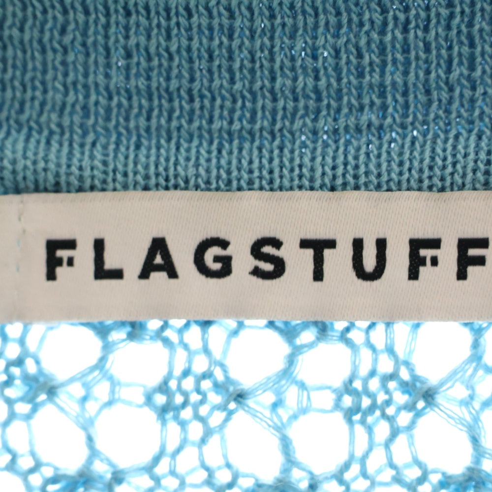 F-LAGSTUF-F(フラグスタフ) 24SS STRIPE S/S H/Z SUMMER SWEATER ストライプ総柄 ハーフジップ 半袖 サマーセーター ニット ポロシャツ ライトブルー/グリーン FS1476