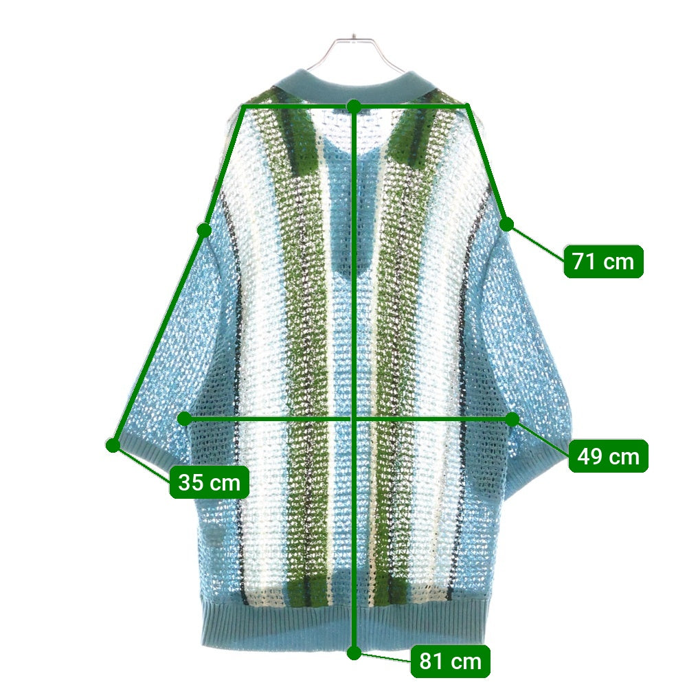 F-LAGSTUF-F(フラグスタフ) 24SS STRIPE S/S H/Z SUMMER SWEATER ストライプ総柄 ハーフジップ 半袖 サマーセーター ニット ポロシャツ ライトブルー/グリーン FS1476