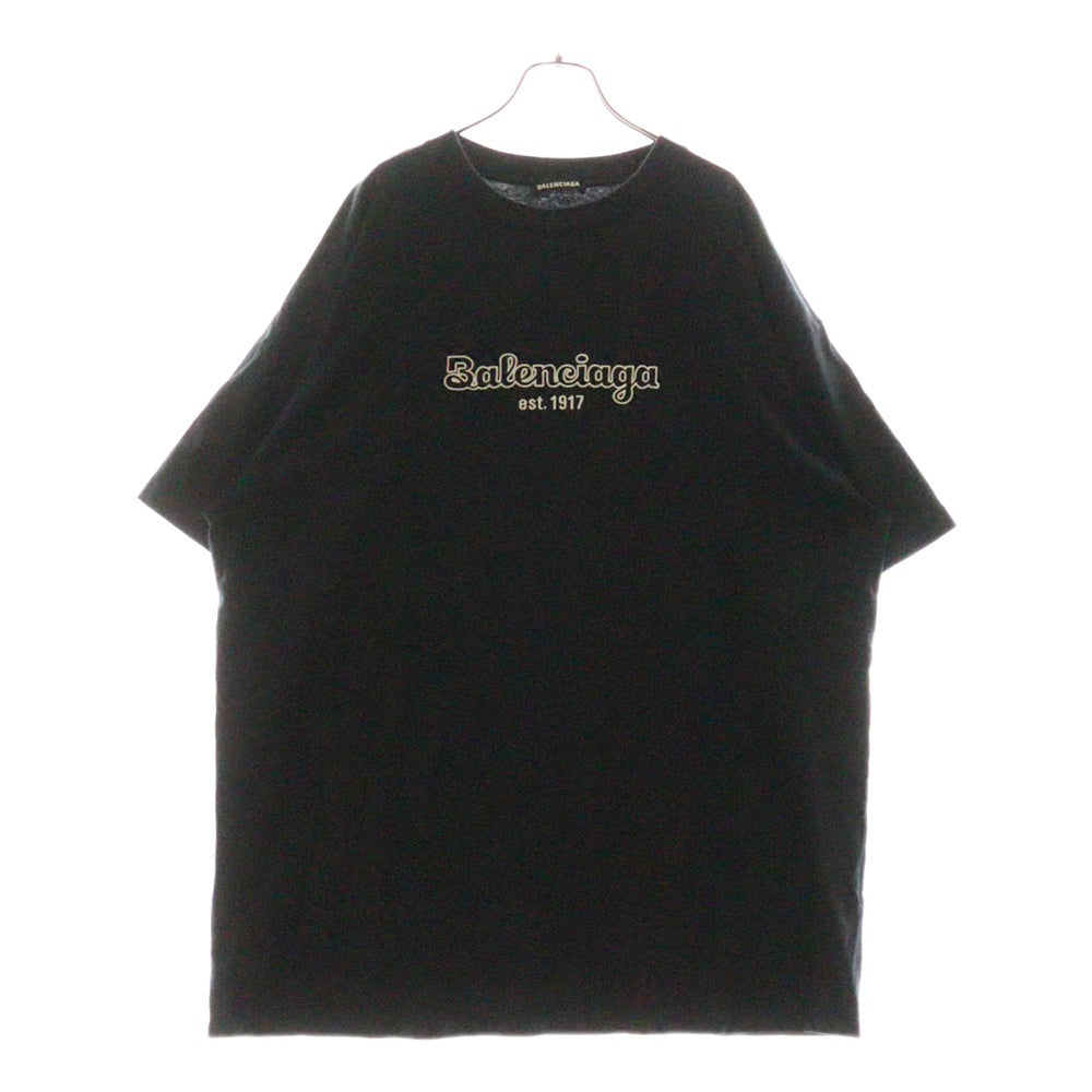 BALENCIAGA(バレンシアガ) 19AW ロゴ刺繍 オーバーサイズ クルーネック 半袖Tシャツ カットソー ネイビー 583214 TFV44