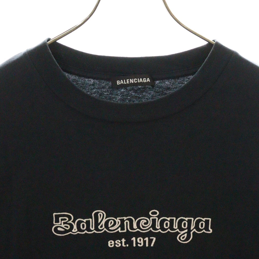 BALENCIAGA(バレンシアガ) 19AW ロゴ刺繍 オーバーサイズ クルーネック 半袖Tシャツ カットソー ネイビー 583214 TFV44