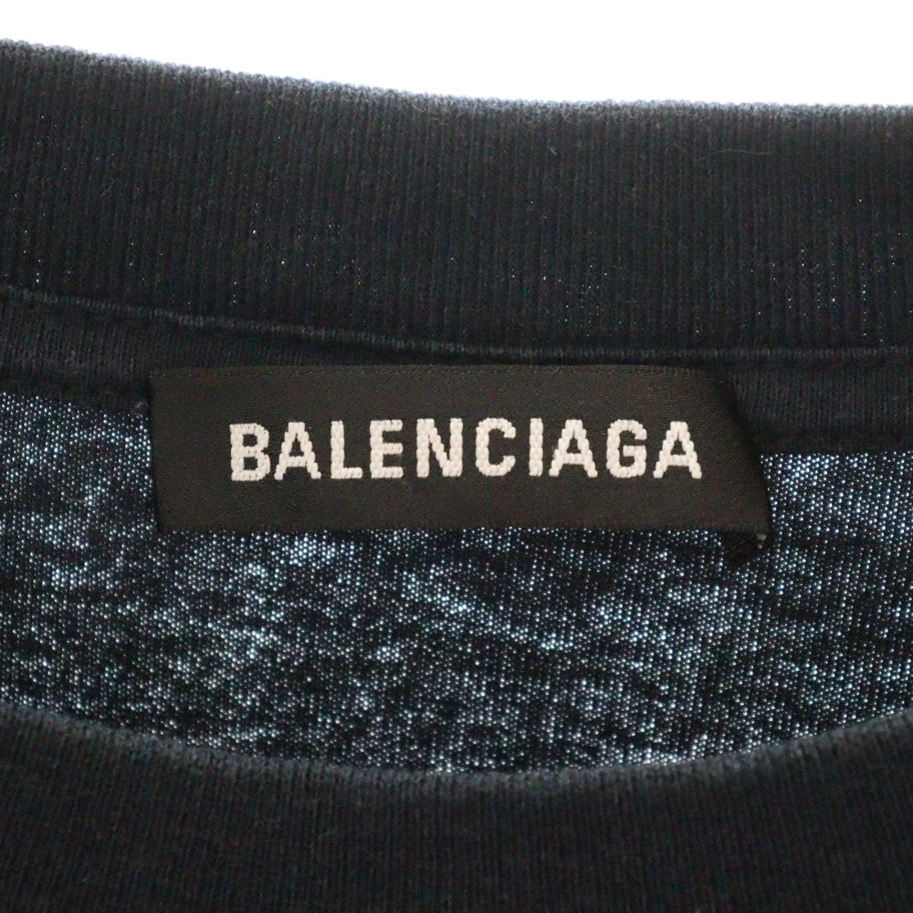BALENCIAGA(バレンシアガ) 19AW ロゴ刺繍 オーバーサイズ クルーネック 半袖Tシャツ カットソー ネイビー 583214 TFV44