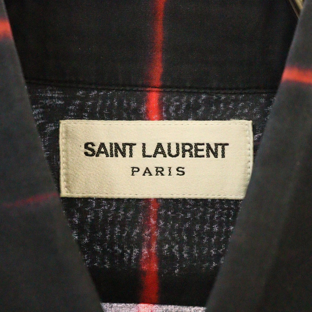 SAINT LAURENT PARIS(サンローランパリ) 17SS 染めチェック柄 レギュラーカラー フロントポケット 長袖シャツ ブラック/レッド 469667 Y364Q