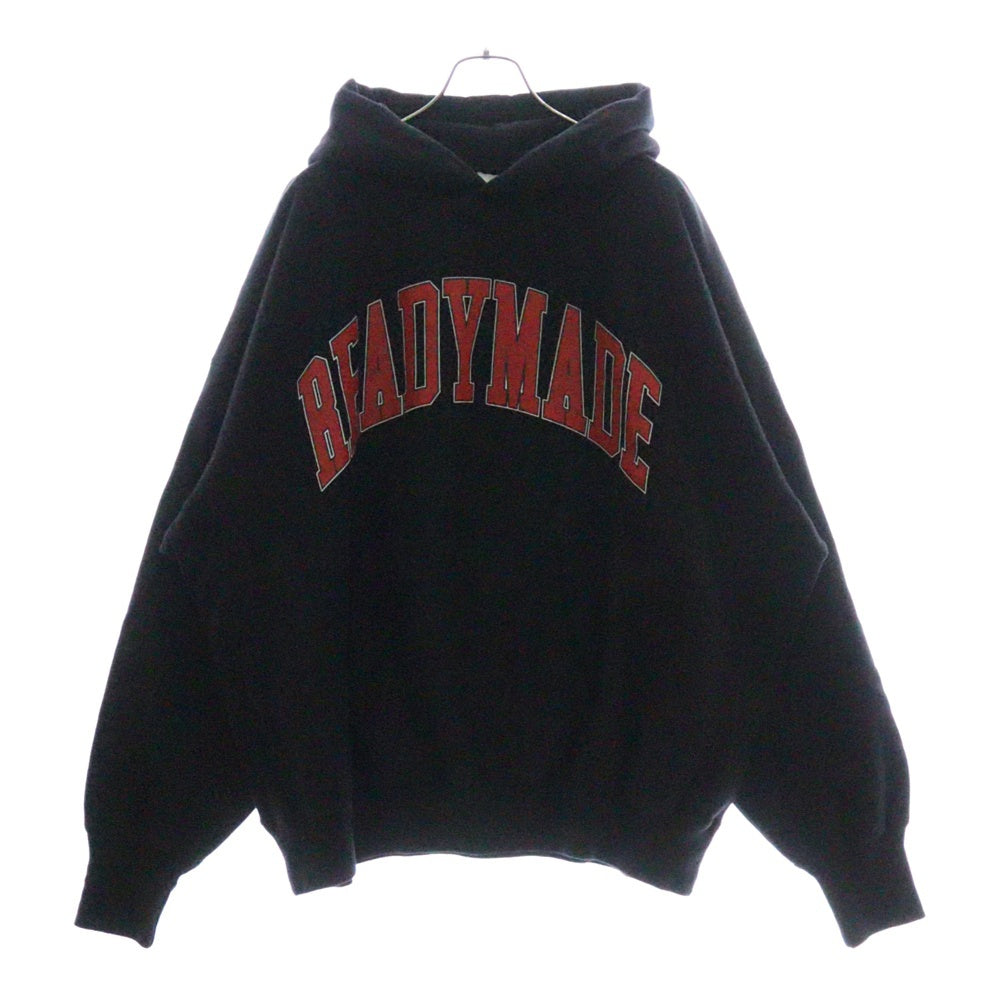 READY MADE(レディメイド) 24AW HOODIE ARCH LOGO フロントアーチロゴプリント スウェットプルオーバーパーカー フーディー ブラック RE-CO-BK-00-00-286