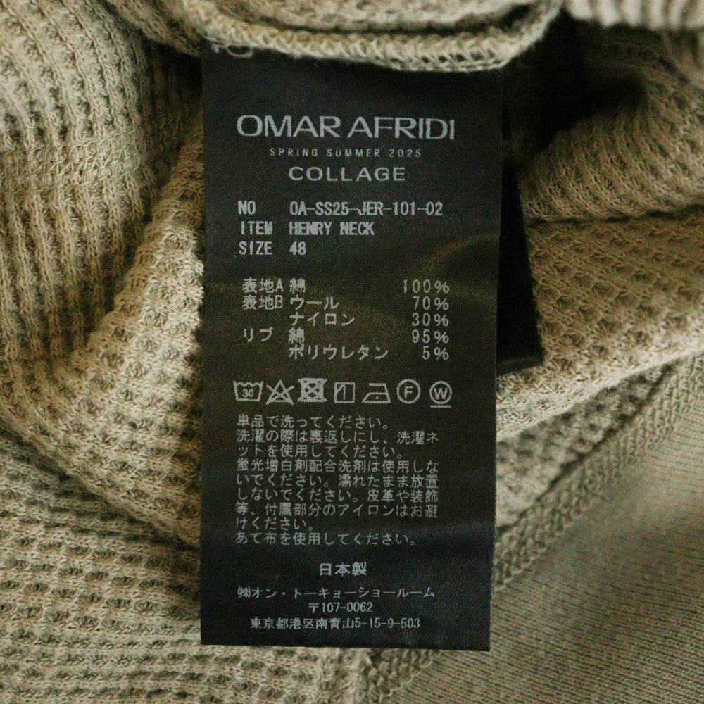 Omar Afridi(オマールアフリディ) 25SS OA-SS25-JER-101-02 WAFFLE KNIT ワッフルニットヘンリーネックTシャツ カーキ