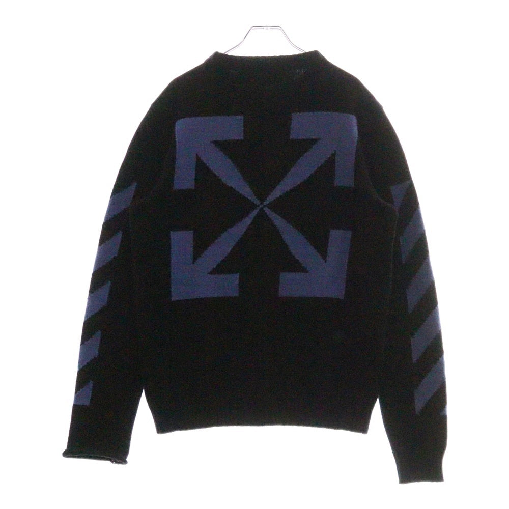 OFF-WHITE(オフホワイト) DIAGONAL ARROW ダイアゴナルアロー 袖プリント バックプリント 長袖 コットンニット セーター ブラック OMHE023S21KNI001