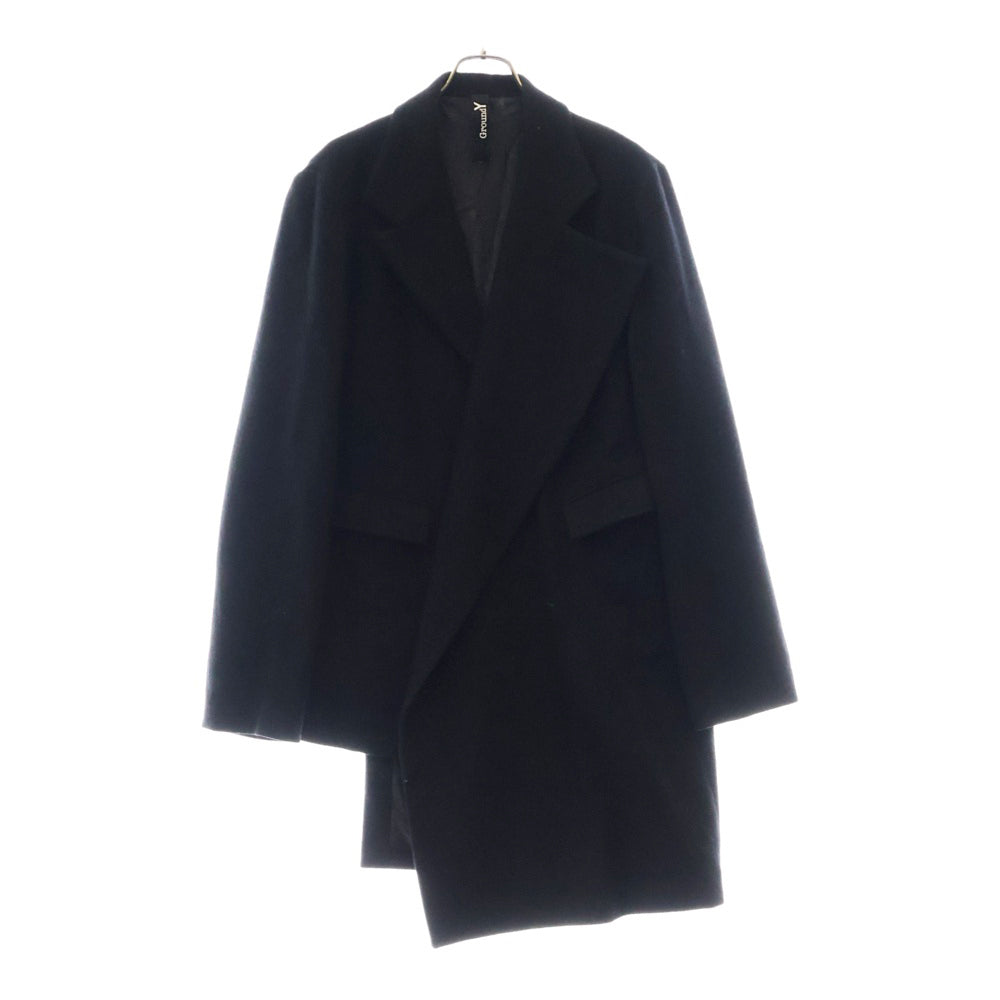 Ground Y(グラウンドワイ) 18AW 変形 アシンメトリー ウール ロング テーラードジャケット ブラック GV-J01-103