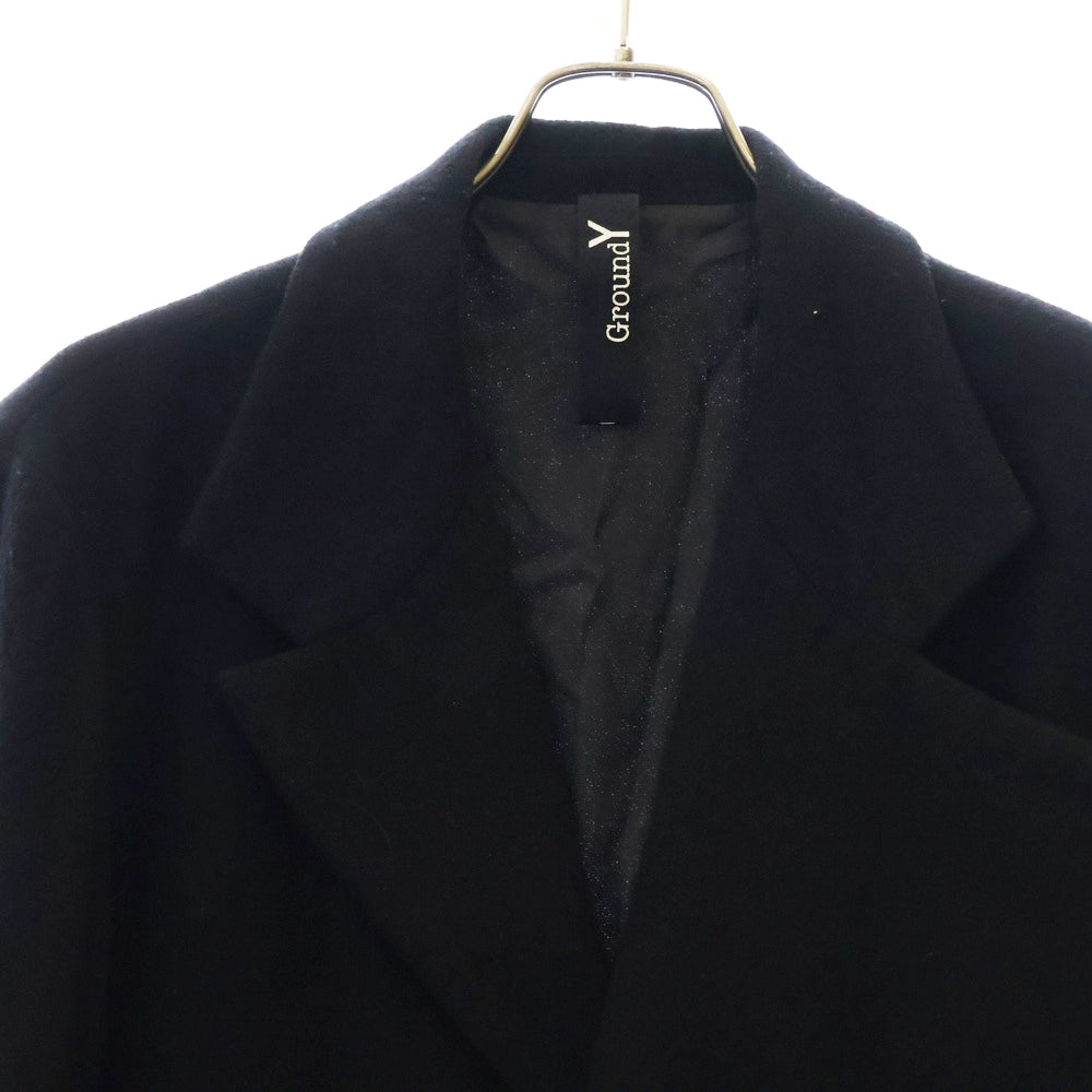 Ground Y(グラウンドワイ) 18AW 変形 アシンメトリー ウール ロング テーラードジャケット ブラック GV-J01-103