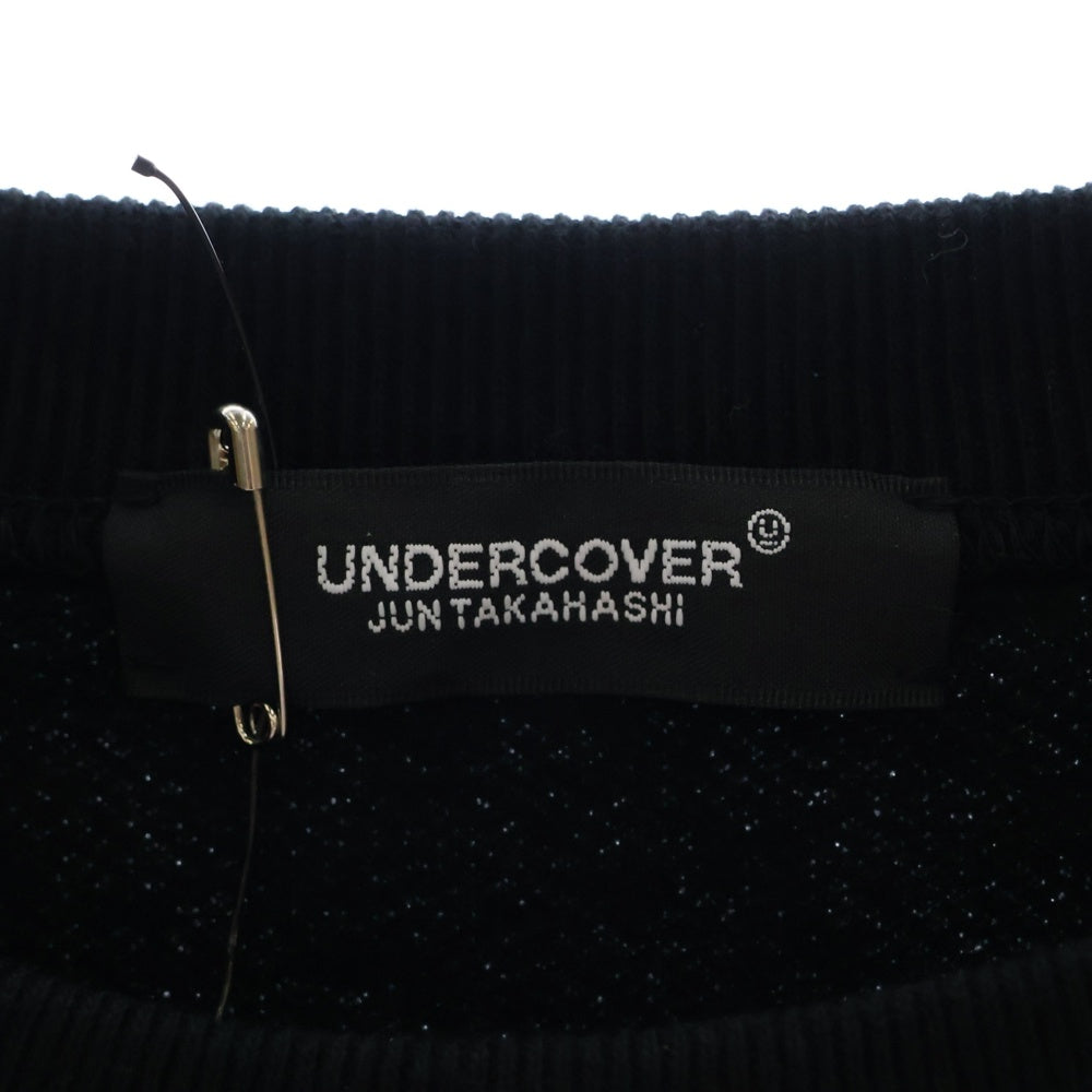 UNDERCOVER(アンダーカバー) 24AW 片ジップポケット フロントラバープリント 裏起毛クルーネックスウェットトレーナー ブラック UC2D4802-6
