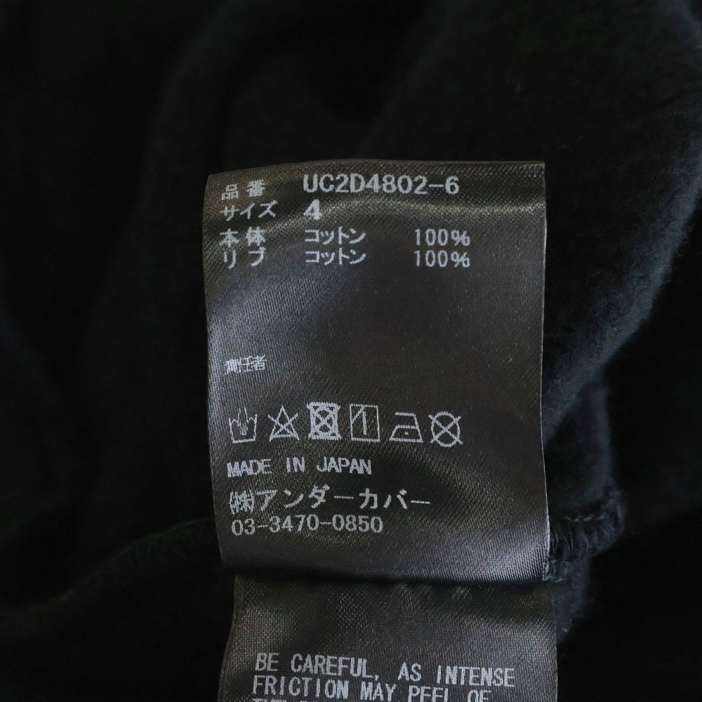 UNDERCOVER(アンダーカバー) 24AW 片ジップポケット フロントラバープリント 裏起毛クルーネックスウェットトレーナー ブラック UC2D4802-6