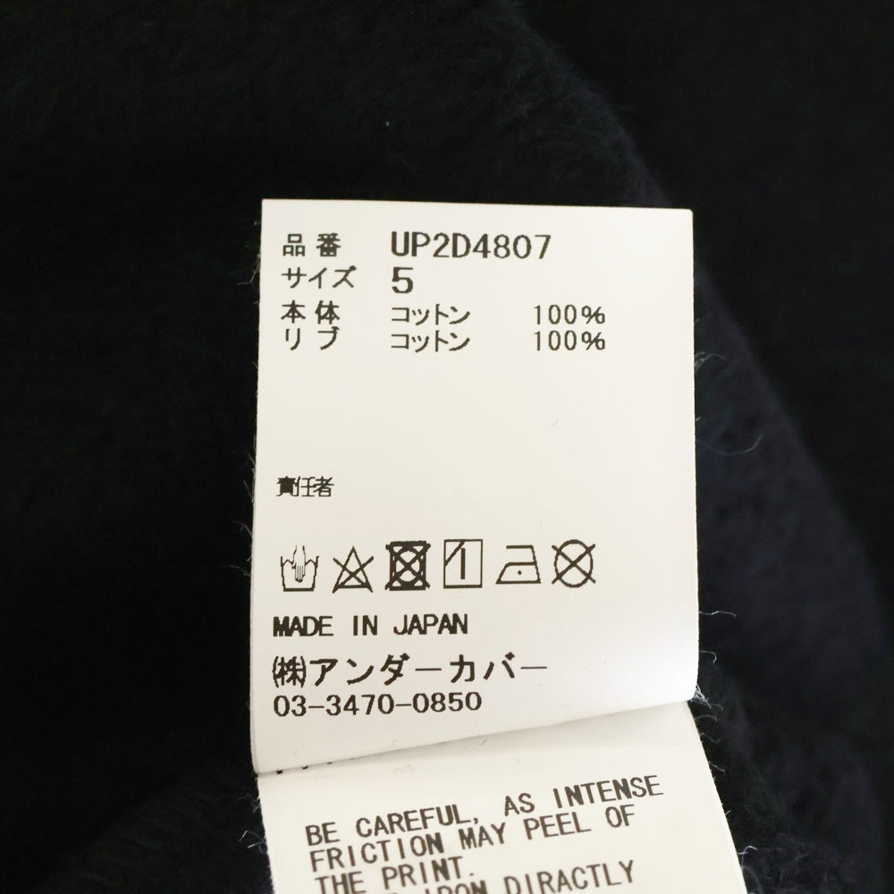 UNDERCOVER(アンダーカバー) 24AW カットオフ切替 フロントプリント 格子柄クルーネック長袖スウェットトレーナー ブラック UP2D4807