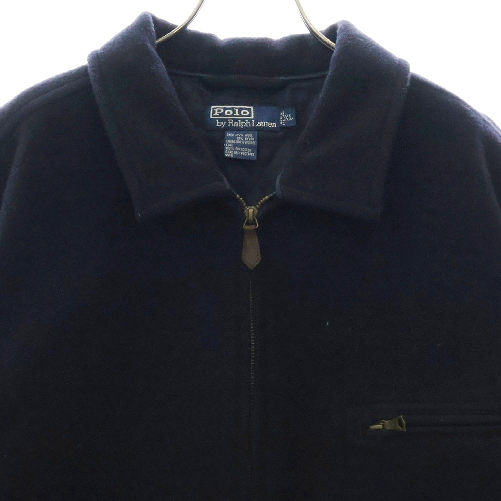POLO RALPH LAUREN(ポロラルフローレン) 90S VINTAGE ヴィンテージ レザーエルボーパッチ ウール スポーツジャケット ブルゾン ネイビー