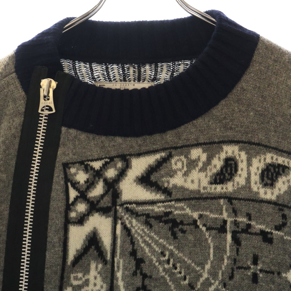 Sacai(サカイ) 20AW ×Dr.Woo ドクターウー ライダース ジップアップ ニットセーター グレイン 20-02341M