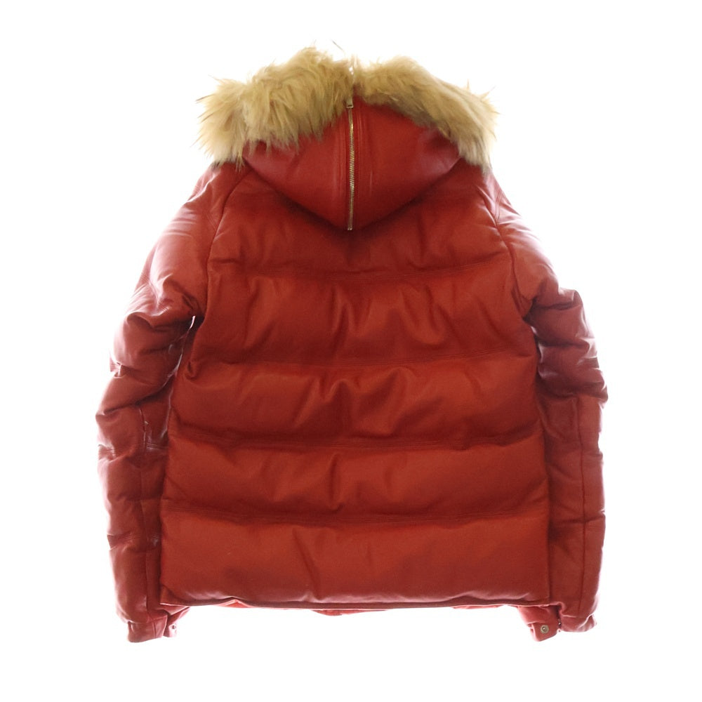 A BATHING APE(アベイシングエイプ) ラクーンファー シープスキン フーデッド レザーダウンジャケット レッド