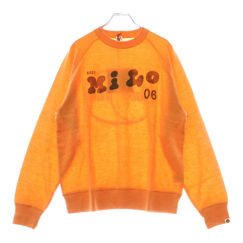 A BATHING APE(アベイシングエイプ) BABY MILO CREWNECK KNIT ベイビーマイロ 両面プリント クルーネック アクリルコットンニット セーター オレンジ