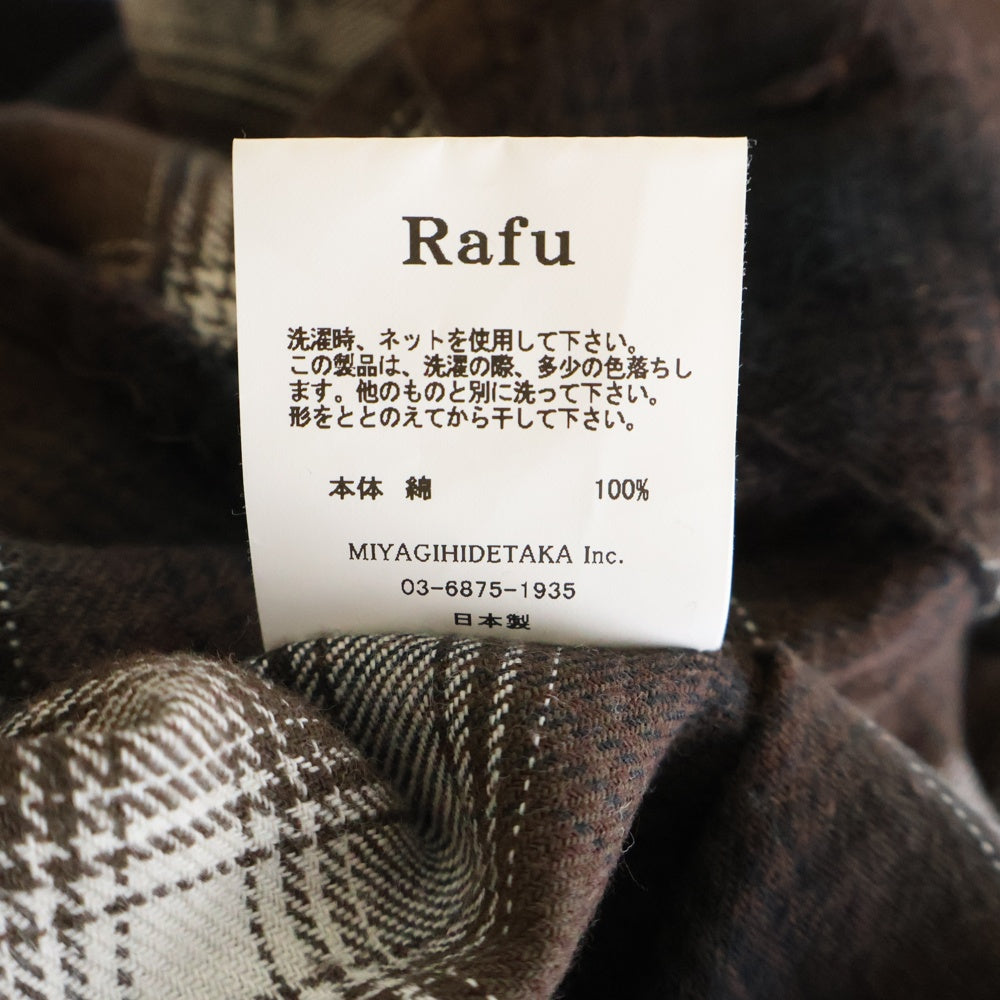 Rafu(ラフ) ANTIQUED SHIRT アンティーク ダメージ加工 フランネルチェック長袖シャツ ブラウン 002-23-01
