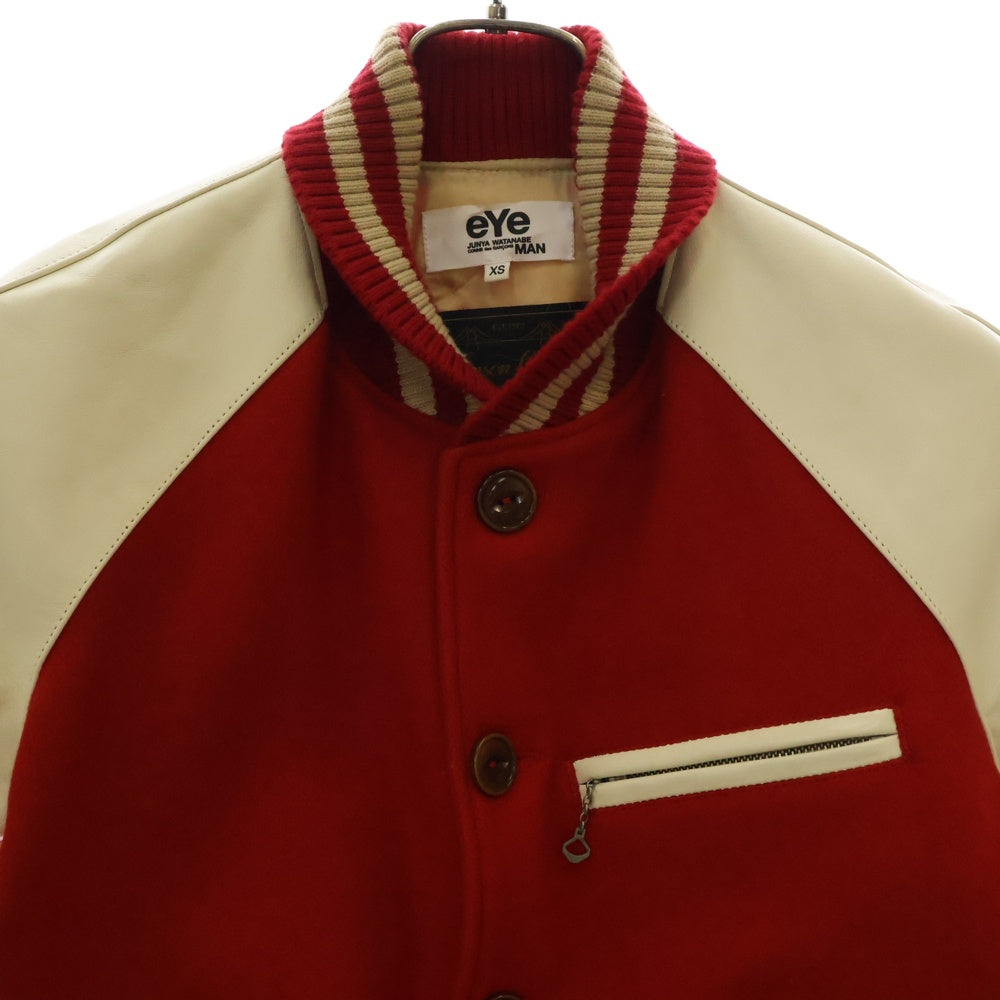 eYe COMME des GARCONS JUNYA WATANABE MAN(アイ コム デ ギャルソン ジュンヤ ワタナベ マン) AD2011×Johnson Leathers ジョンソンレザー レザー切替 ウール スタジアムジャンパー ブルゾン WH-J901