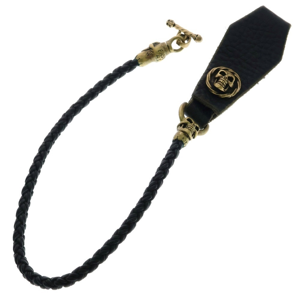 Travis Walker(トラヴィスワーカー) Coffin Leather Braid Wallet Code w/Brass コフィン レザーブレイド ブラス スカルモチーフ ウォレットコード ブラック/ゴールド