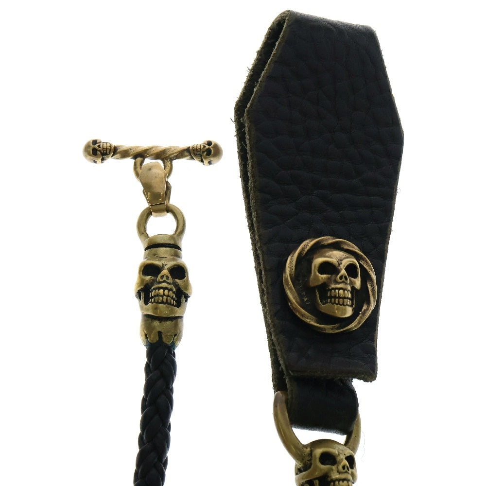 Travis Walker(トラヴィスワーカー) Coffin Leather Braid Wallet Code w/Brass コフィン レザーブレイド ブラス スカルモチーフ ウォレットコード ブラック/ゴールド