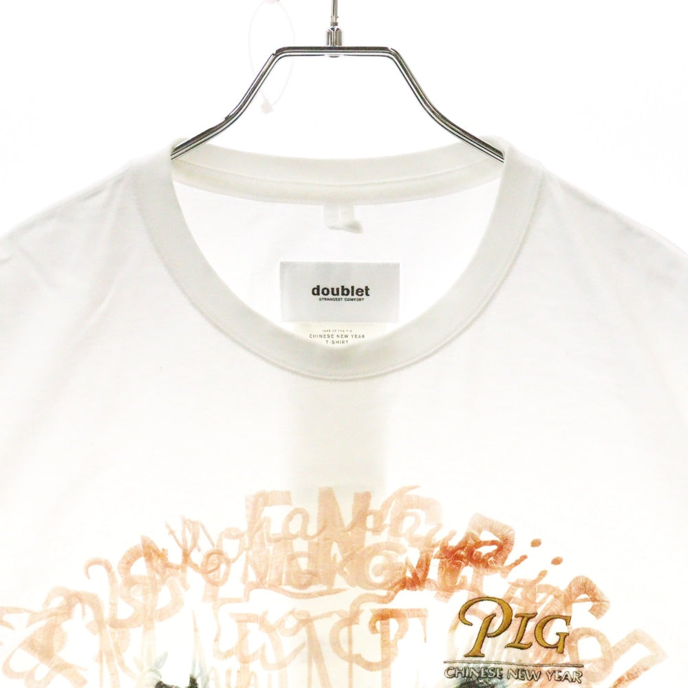 doublet(ダブレット) 19SS CHINESE NEW YEAR T-SHIRT チャイニーズニューイヤー グラフィックエンブロイダリー クルーネック半袖Tシャツ カットソー ホワイト 19SS32DSM03