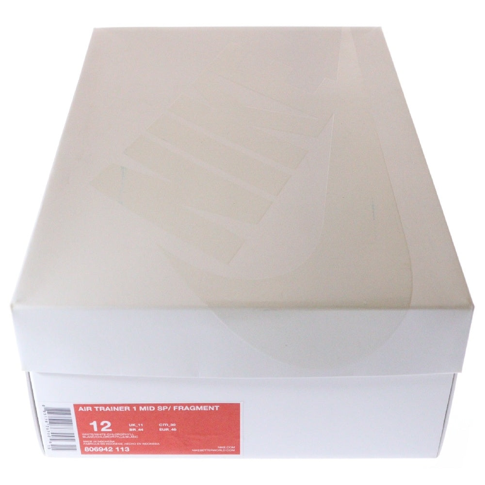 NIKE(ナイキ) 【観賞用 2015年製】×FRAGMENT DESIGN AIR TRAINER 1 MID SP フラグメントデザイン エアトレーナー ミッドカットレザースニーカー ホワイト グリーン US12/30cm 806942-113