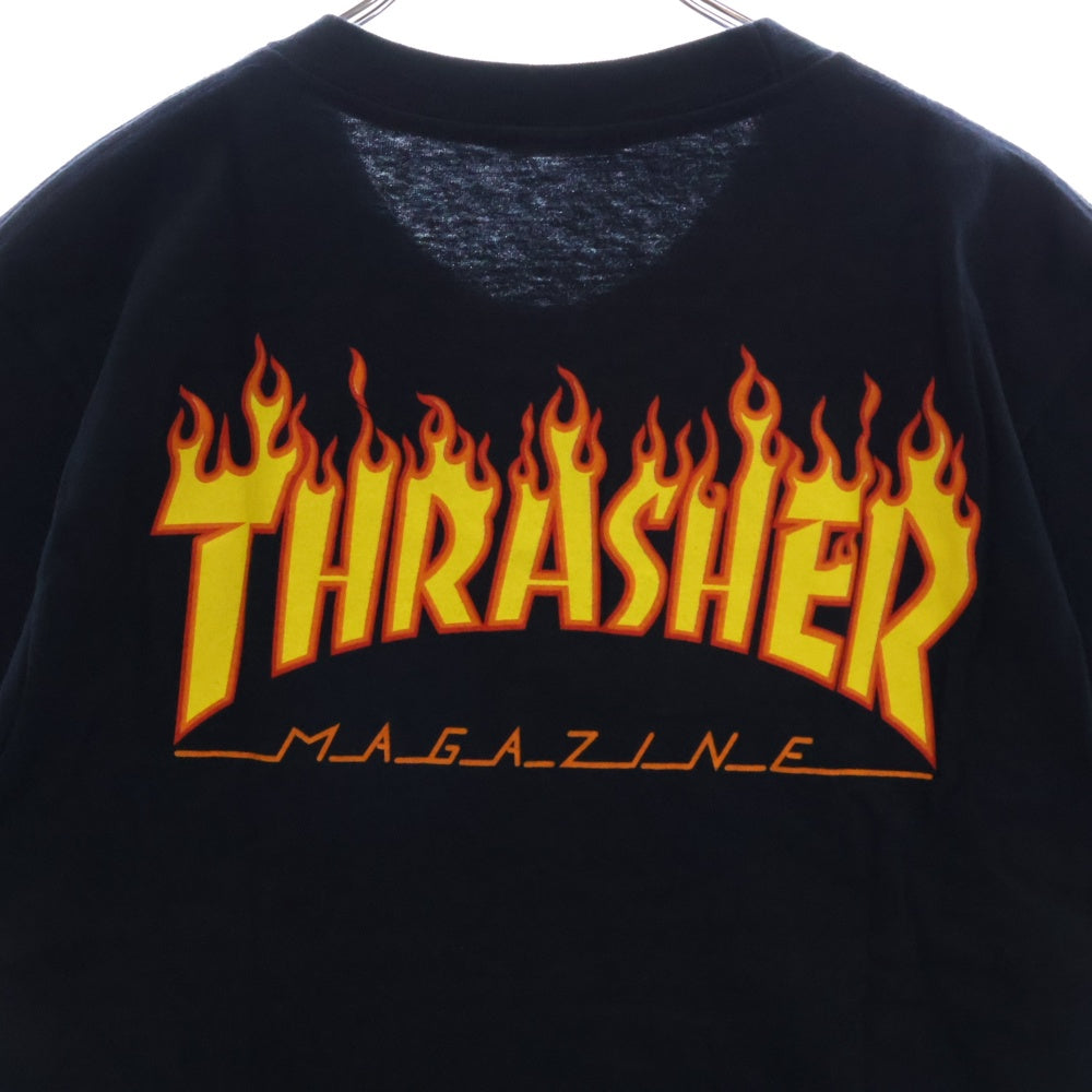 SUPREME(シュプリーム) 15SS ×THRASHER Flame Logo Tee スラッシャー フレイム ロゴプリントTシャツ 半袖カットソー ネイビー
