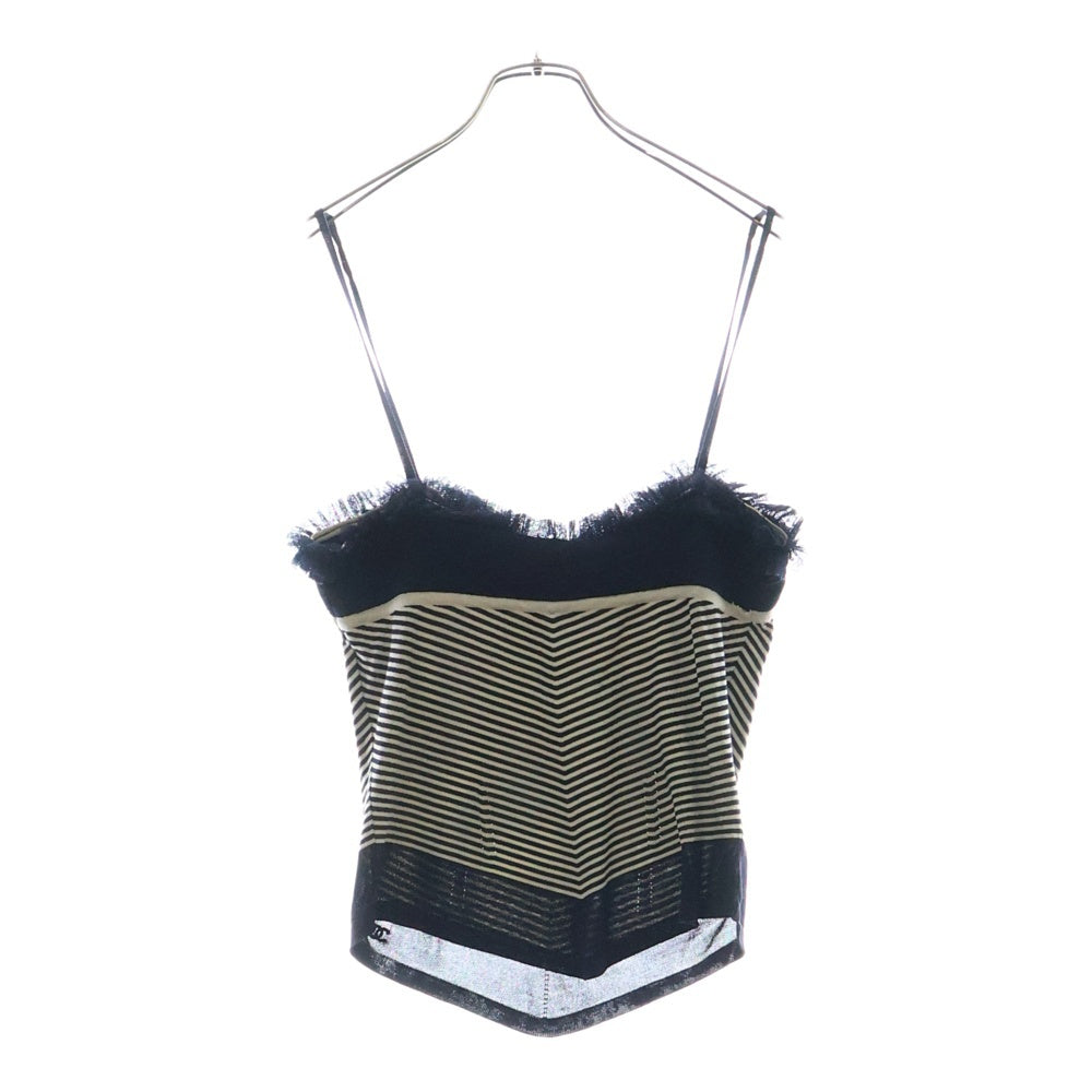 CHANEL(シャネル) 02Cruise クルーズ ボーダー柄 ラインストーンココマークロゴプレート シルク ノースリーブ キャミソール ネイビー レディース P18784V01041