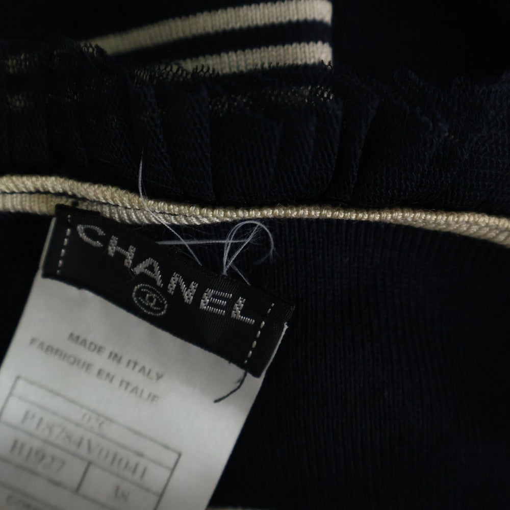 CHANEL(シャネル) 02Cruise クルーズ ボーダー柄 ラインストーンココマークロゴプレート シルク ノースリーブ キャミソール ネイビー レディース P18784V01041