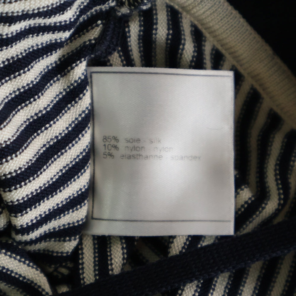 CHANEL(シャネル) 02Cruise クルーズ ボーダー柄 ラインストーンココマークロゴプレート シルク ノースリーブ キャミソール ネイビー レディース P18784V01041